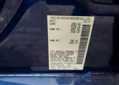 2020 Nissan Altima S из США, поврежденный, VIN 1N4BL4BV9LC230631